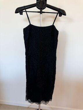 Ann Taylor Black Lace Midi Dress with Spaghetti Straps